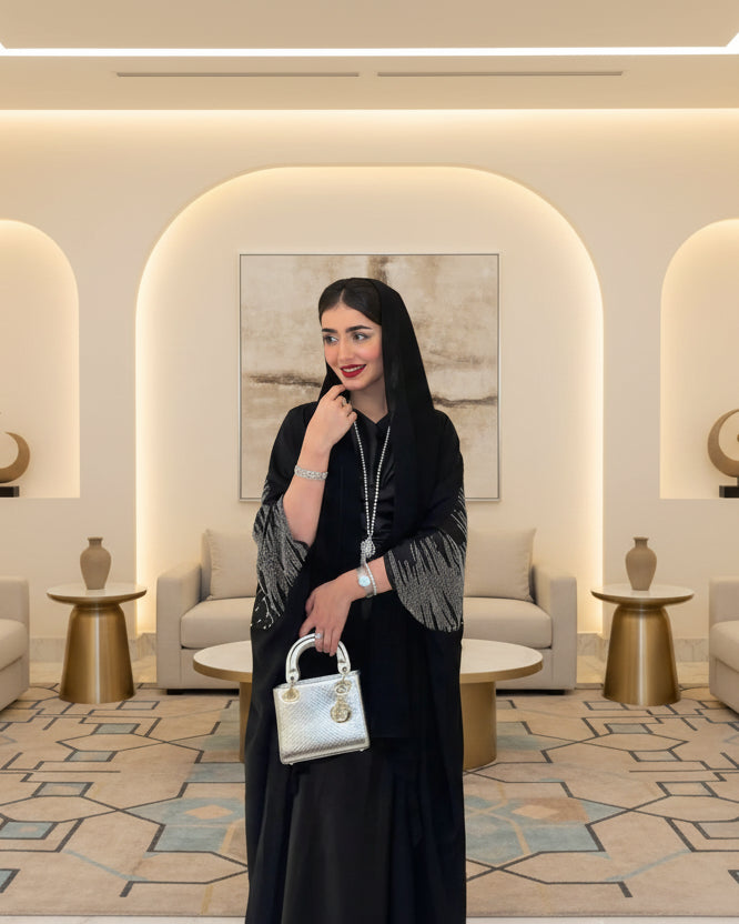Black Rhinestone-Trim Kaftan for Eid, product view 1 1
